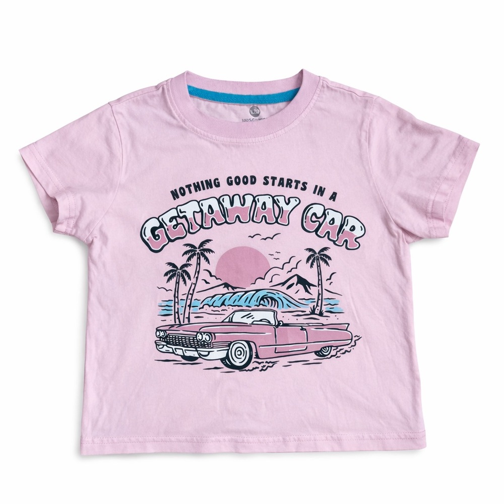 “Getaway Car” Graphic Tee – Girls Size 120 (Fits 6/7)